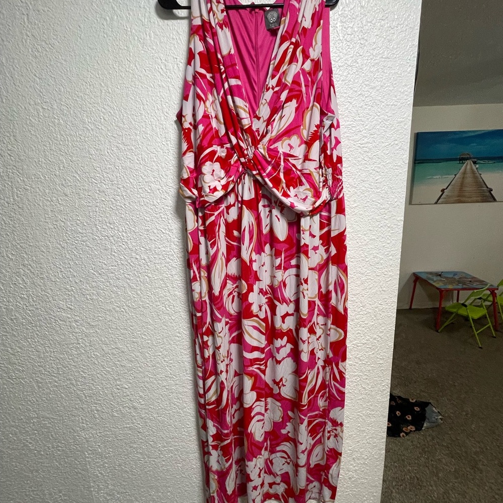 Vince Camuto Pink and Red Patterned Dress